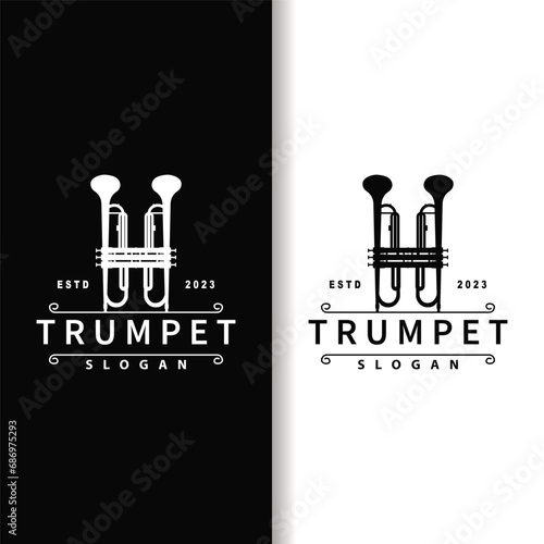 simple brand silhouette design brass musical instrument trumpet, classic jazz trumpet logo