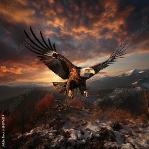A image of Open Wings Serenity Composite Bird Evening View Generative AI © Saim Art