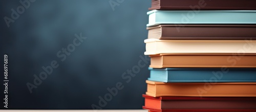 Photographed close-up books with blank covers in stack.