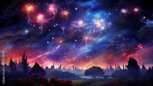 A wonderful fireworks display among the stars in a suburban night sky. © 대연 김