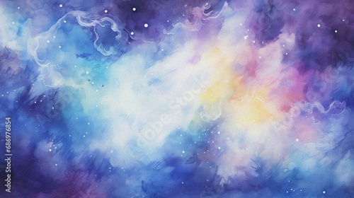 Fototapeta Naklejka Na Ścianę i Meble -  watercolor painting of abstract cloud sky nebula galaxy with purple blue  and gold for background element