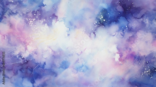 watercolor painting of abstract cloud sky nebula galaxy with purple blue  and gold for background element