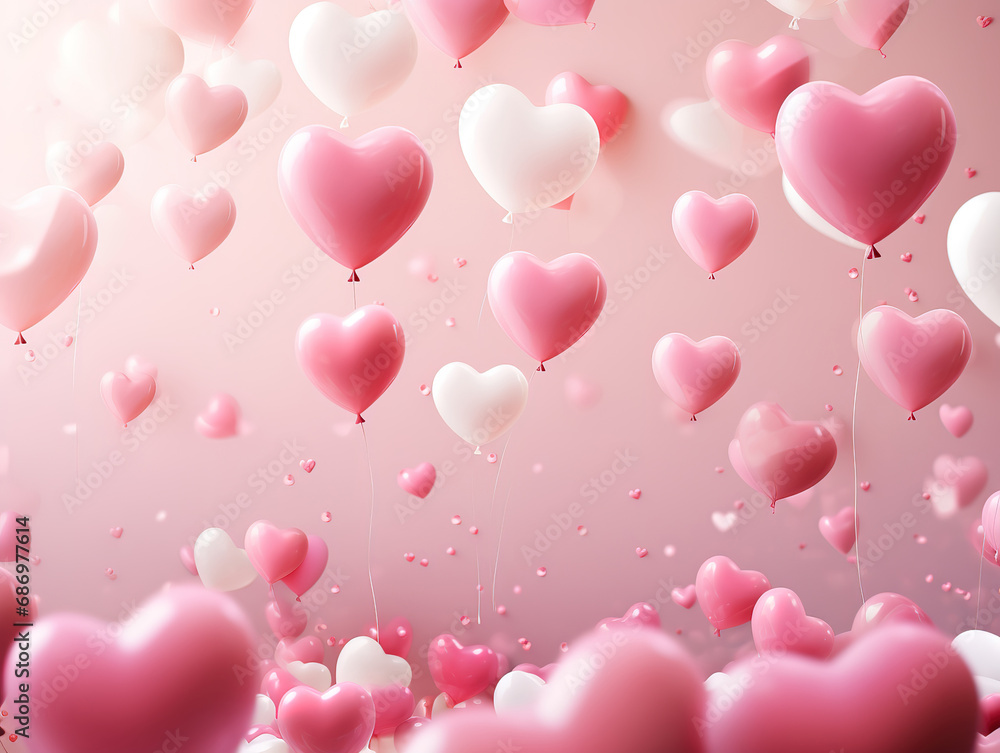 Beautiful abstract wallpaper, background with hearts, balloons, confetti. Generative Ai