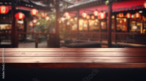 Empty Table Backdrop with Blurred Japanese RestauranT