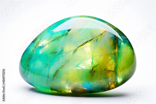 Green Opal mineraloid rock on white background.
