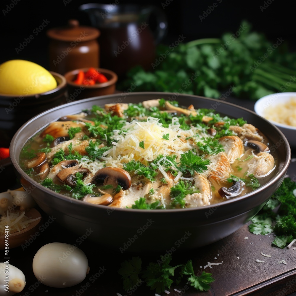 Fresh Vegetable Delight Realistic Chicken Soup Photo Generative AI