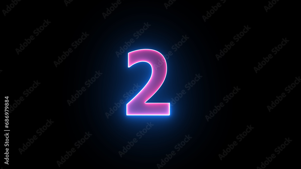 Illustration of bright number 2 with colorful neon lights Illustration of bright number 2 with colorful neon lights