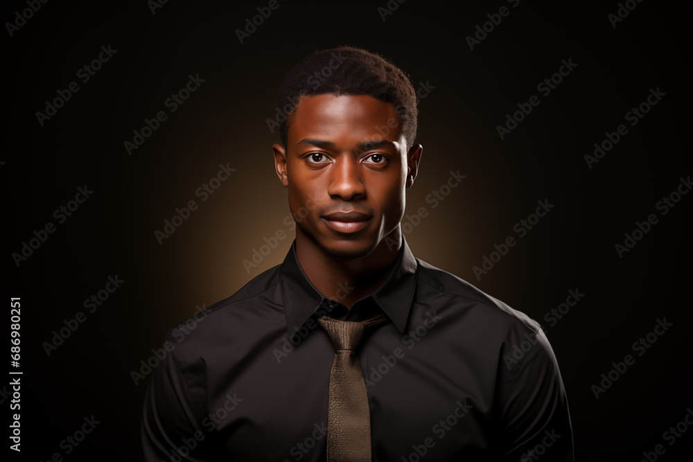 Black man with a serious expression, wearing a black shirt and tie ...