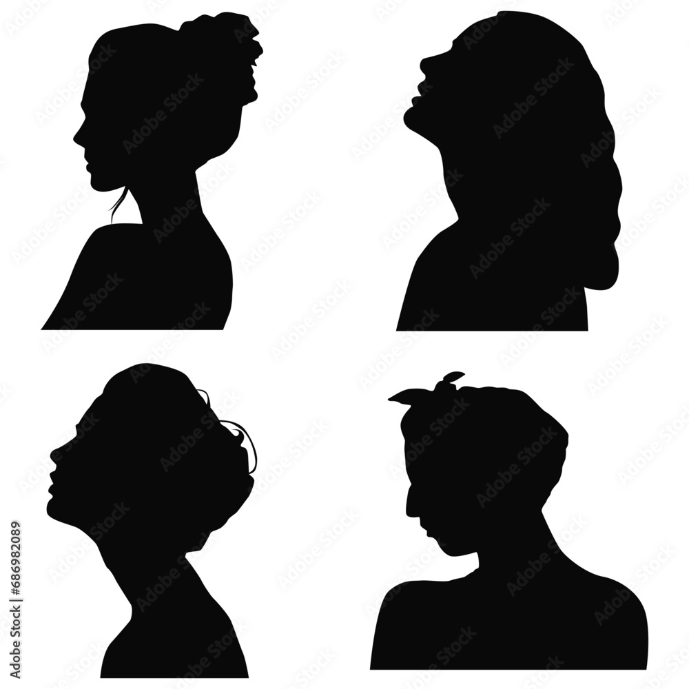 Set of Woman Head Silhouette. With Flat Shape. Vector Illustration Set. 