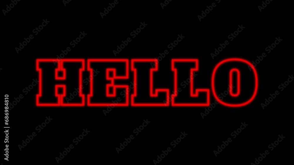 Animated hello with flicker and stroke text effect using red neon color and black background Animated hello with flicker and stroke text effect using red neon color and black background