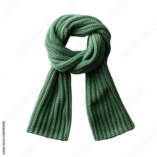 Green Knitted Scarf Isolated on Transparent or White Background, PNG