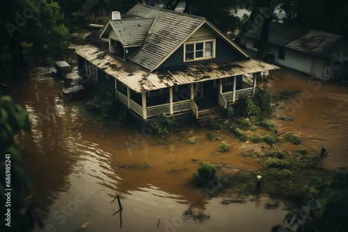 A Birds Eye View of a Submerged Residence in Muddy Waters