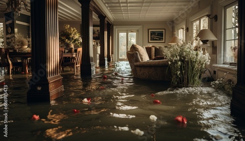 A house submerged in a flood