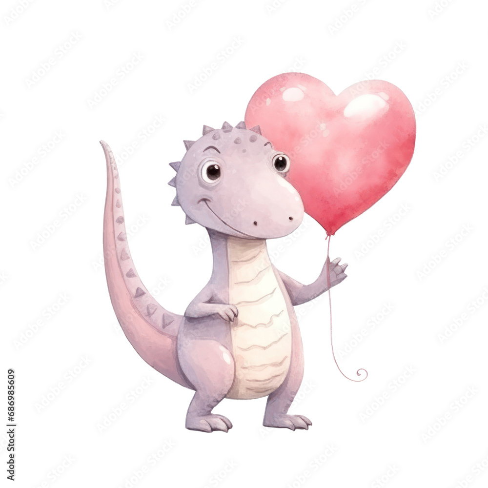 Fototapeta premium Watercolor of valentine's day dinosaur, love dino isolated on background.