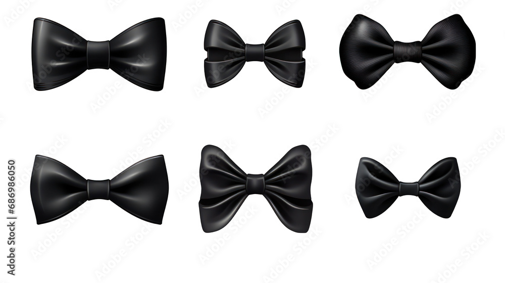 Set of Black Bow Ties Isolated on Transparent or White Background, PNG Set of Black Bow Ties Isolated on Transparent or White Background, PNG