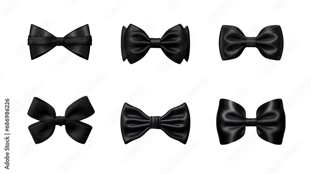 Black Bow Ties Set Isolated on Transparent or White Background, PNG Black Bow Ties Set Isolated on Transparent or White Background, PNG