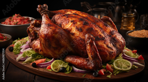 roasted chicken on a plate HD 8K wallpaper Stock Photographic Image 