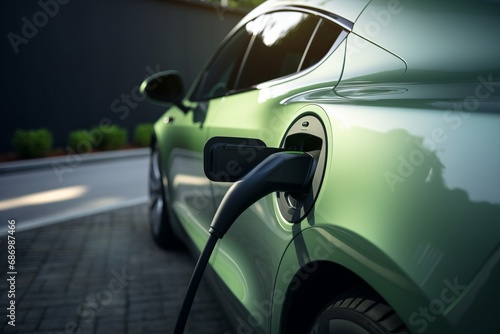 Electric car charging at garage © Pix
