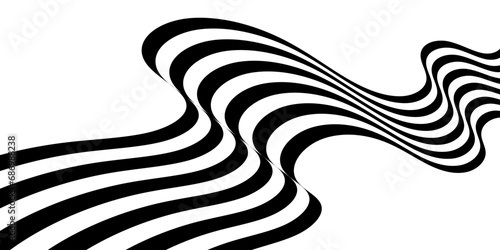 Black on white abstract perspective line stripes with 3d dimensional effect isolated on white background. vector eps 10