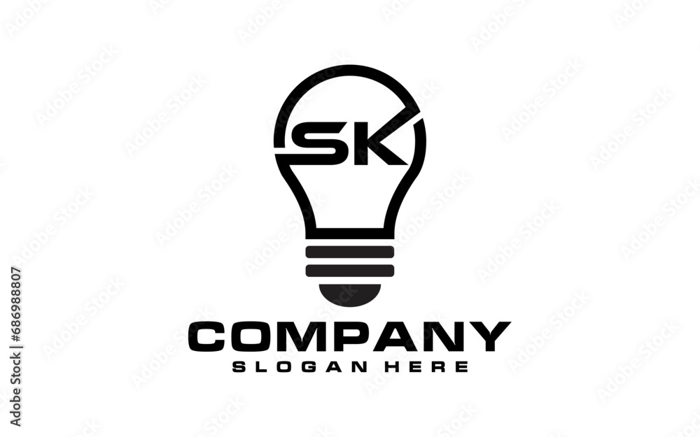 Initial Sk with light bulb logo design Initial Sk with light bulb logo design
