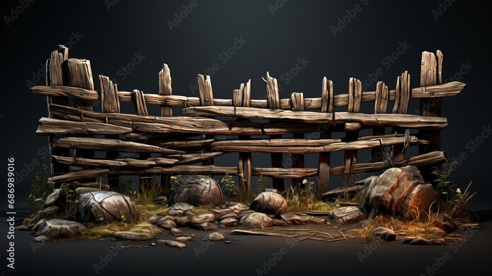 Old wooden fence isolated on dark background