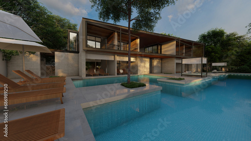 Duplex house swmming pool exterior design 3d rendering © CGI