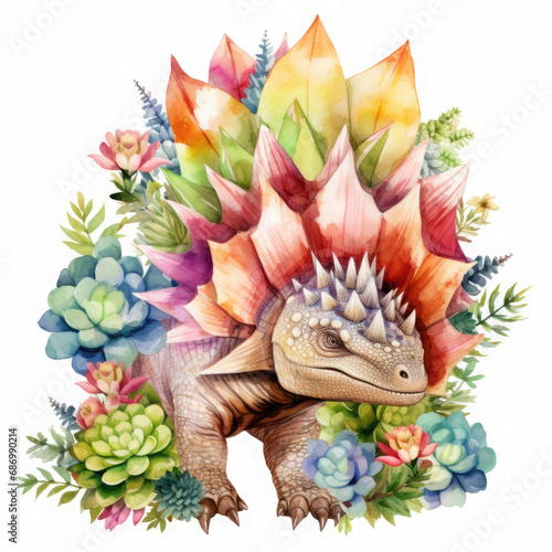 Stegosaurus and flower Illustration  Generative Ai