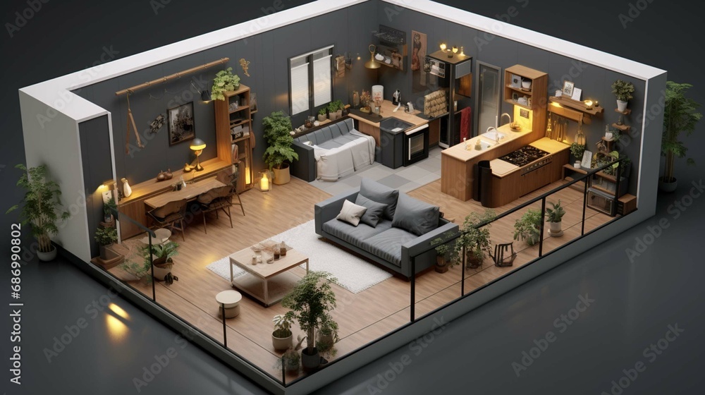 Picture of Plan a cohesive and functional layout for a small apartment or studio ...