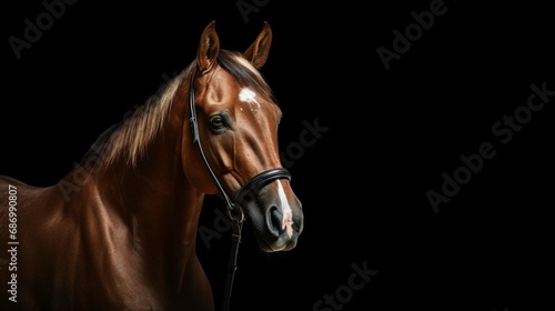 
portrait brown beauty horse with white star in front of black background