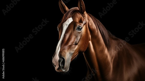  portrait brown beauty horse with white star in front of black background