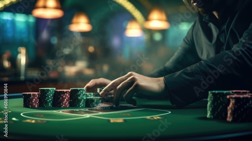 mature man playing poker in a casino, gambling nightlife portrait