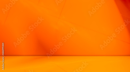 Fototapeta Naklejka Na Ścianę i Meble -  Studio Orange Empty Table Background Summer Tropic 3d Pattern Abstract Texture Gold Kitchen Light autumn Wall Floor Mockup Interior Cement Shadow Podium Gradient Minimal Room Stage Product Cosmetic.