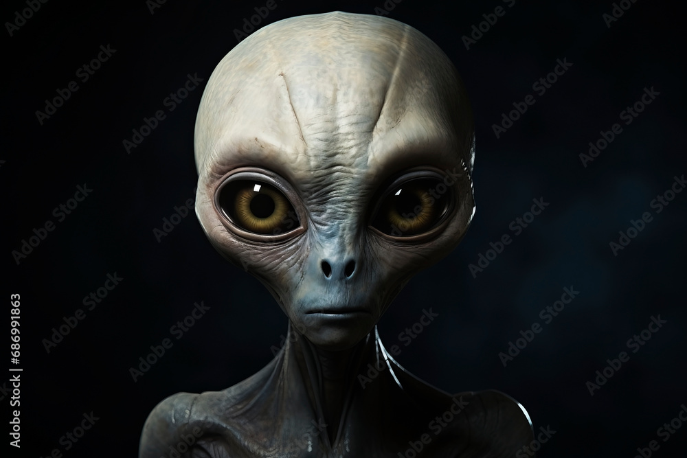 Portrait of an evil alien on a dark background. Generative AI