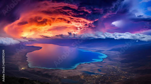 Dramatic Cloudscape over the Beautiful Lake Abstract Background