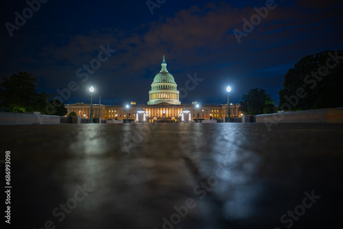 Washington DC. Capitol building at night. USA Congress, Washington D.C.
