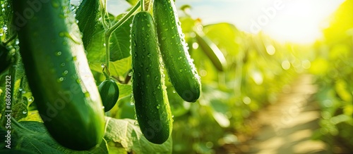 Organic cultivation of greenhouse cucumbers results in a high-quality cucumber harvest and stunning imagery. photo