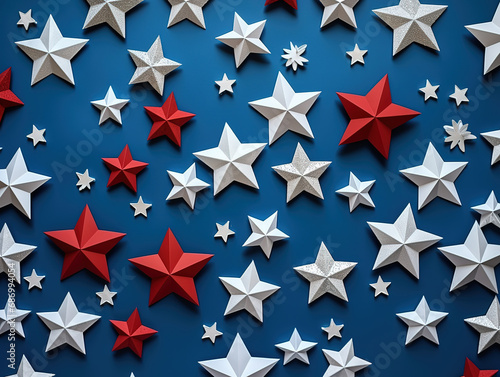 4th of July American Independence Day stars decorations on blue background. Generative Ai