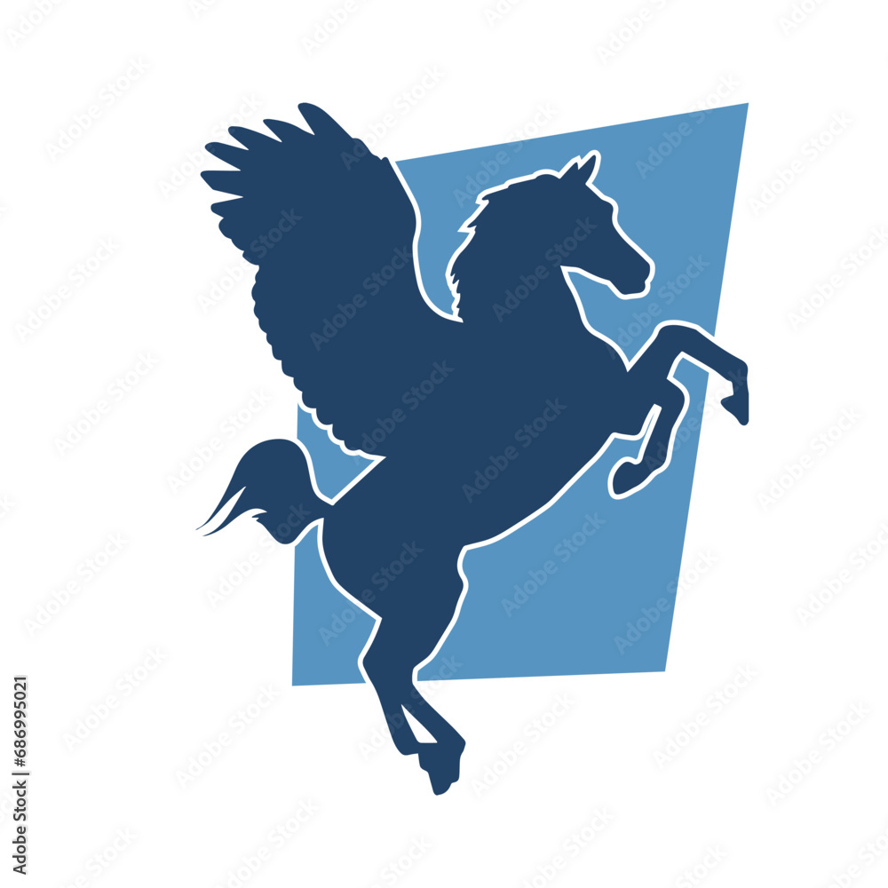Obraz premium Sillhouette of a mythical horse animal with wings. Silhouette of pegasus greek mythical flying horse creature. 