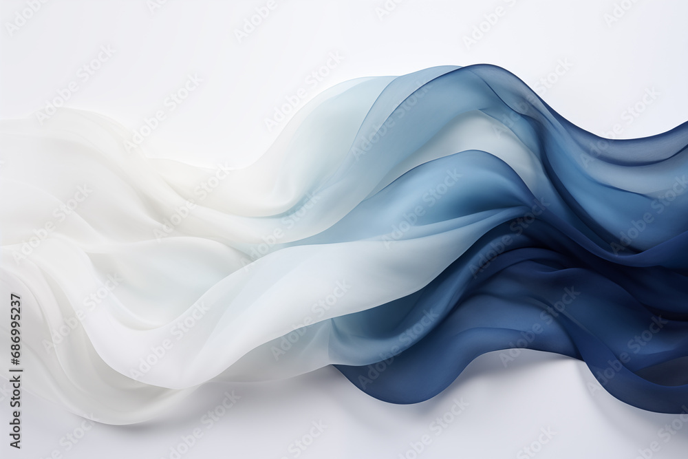 Fototapeta premium 3D Wave. Blue, white abstract dreamy wave flowing, smokey fabric. Isolated vape blue wave banner graphic resource background for silk, smoke, fog, water ocean wave abstract graphics backdrop by Vita