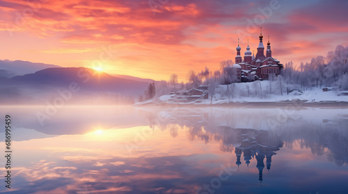 Beautiful Winter Landscape with a Church photo