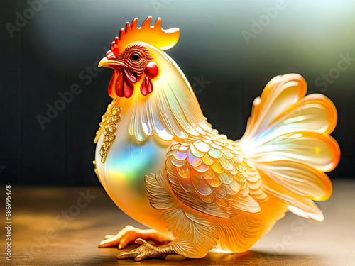 Original AI image of a side view of a chicken in its original form on a farm in daytime.