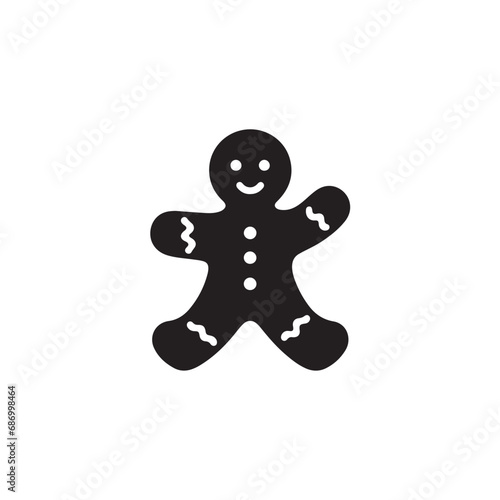 Christmas gingerbread man silhouette in a charming snowy village scene black vector gingerbread man silhouette 