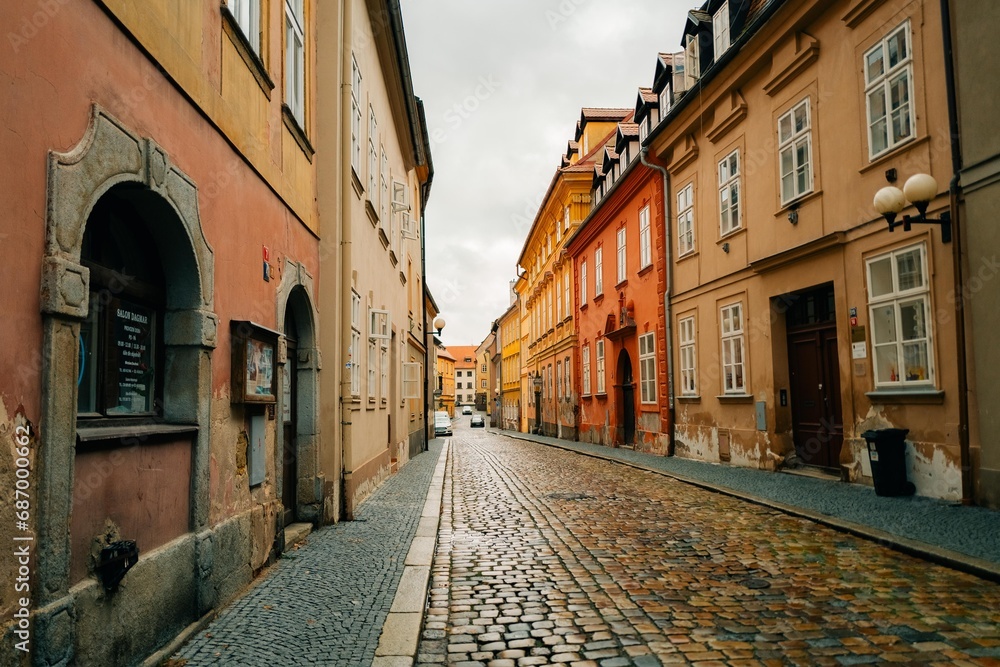 Street in the old European town of Cheb in the Czech Republic