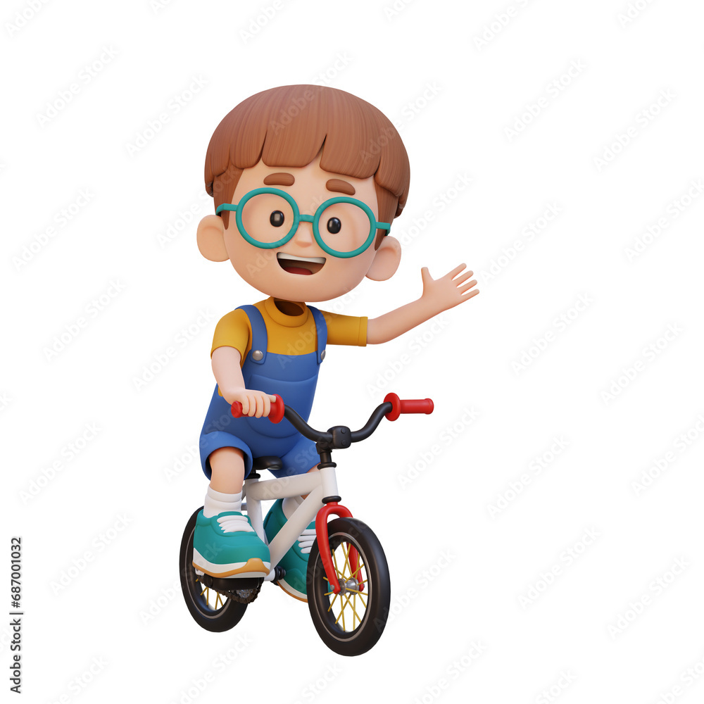 3D kid character ride bike go to school 3D kid character ride bike go to school