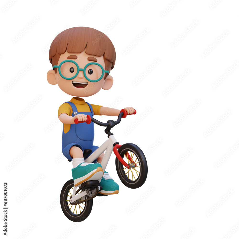3D kid character ride bike go to school 3D kid character ride bike go to school