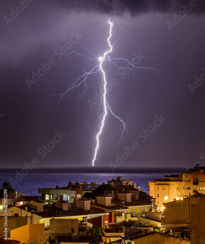 Thunderbolt falls on the sea of Villajoyosa