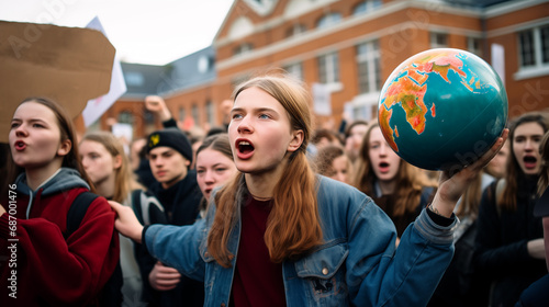 teenagers marching for climate change photo