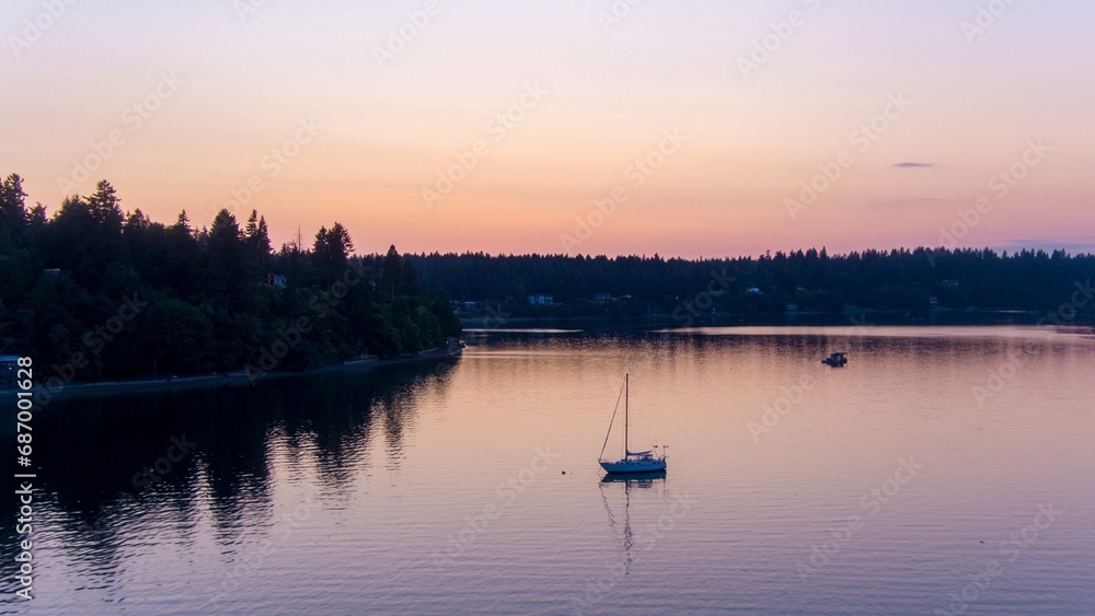 Sailboat on the Puget Sound at sunset