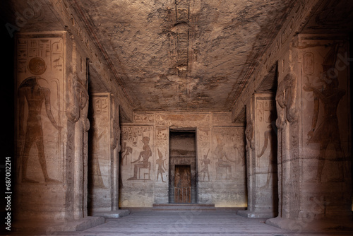 Decorated columns inside the Temple of Nefertari, Abu Simbel