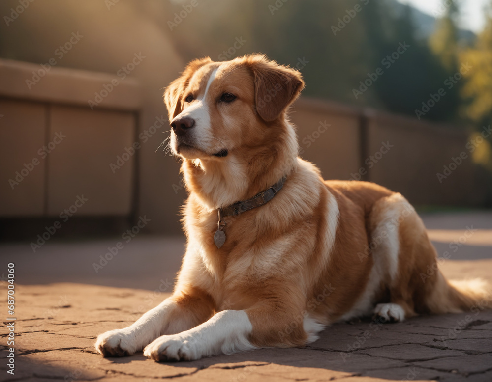 cute puppy sitting on a street 